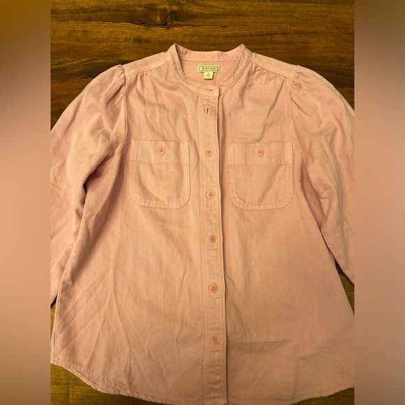 Point Sur by J Crew Women's Small Pink Twill Denim Button Down Shirt Full Sleeve - Picture 1 of 9